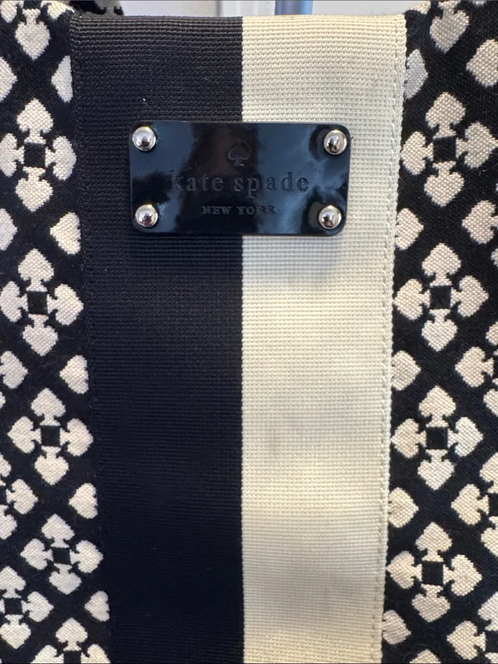 kate spade Black and Cream Geometric Canvas Hobo Tote and wallet with dust bag.